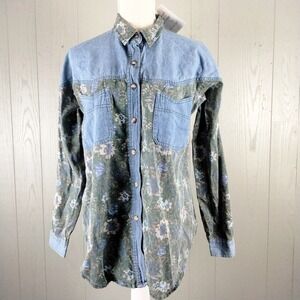 Vintage NWT Denim Shirt Womens  M Cowgirl Western Floral 80s Cottagecore Layer‎